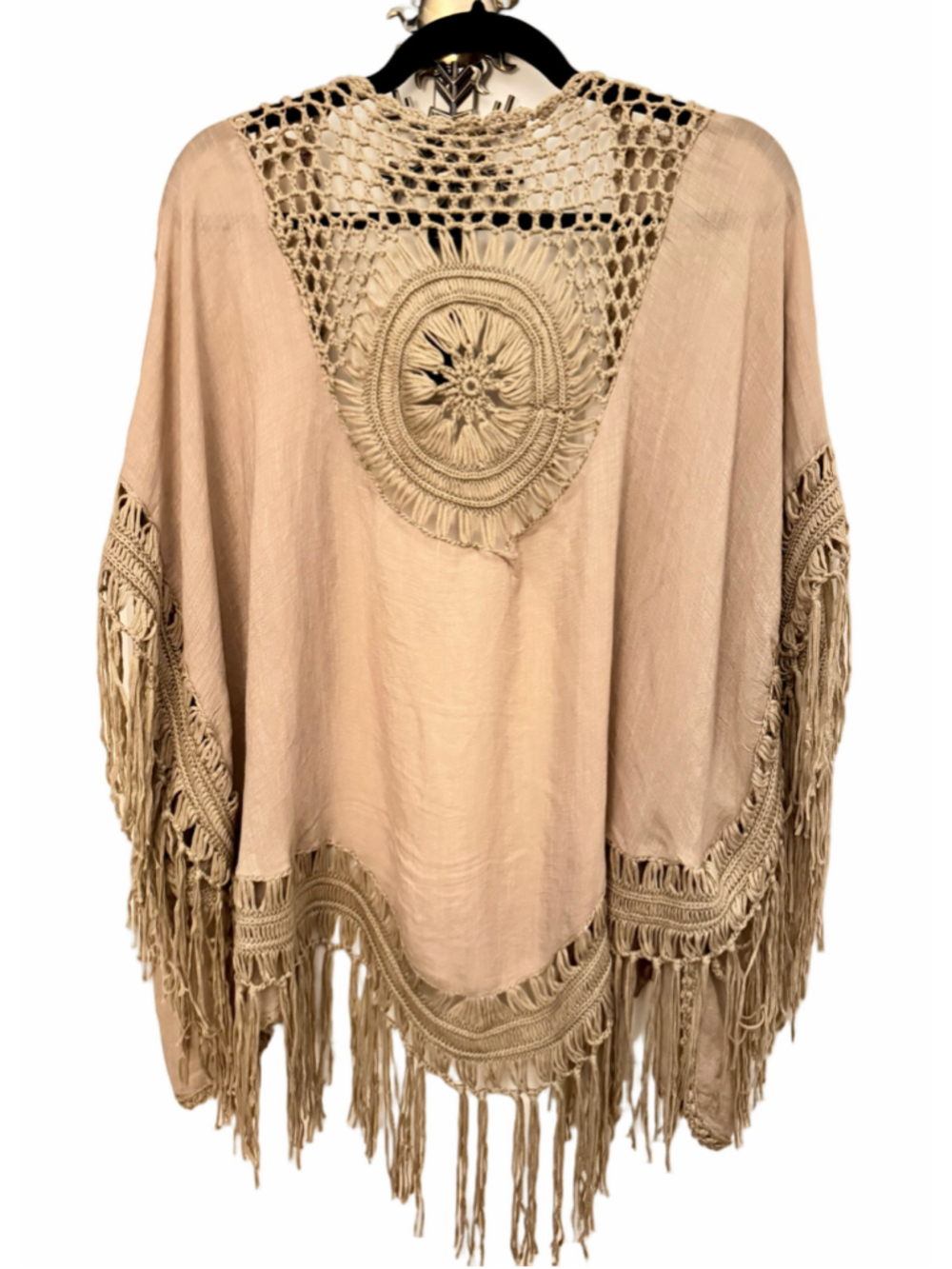 Women's Unbranded Macrame Crochet Fringe Kimono Mocha One Size - Picture 2 of 4